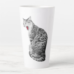 Caneca De Café Latte Comprimido De Bocejo Direto Por Cat Monocromático
