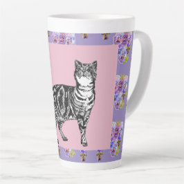 Caneca De Café Latte Comprimido Púrpura Pintado À Mão Púrpura Gato