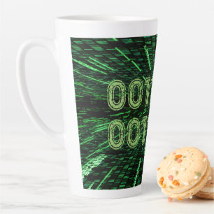 Caneca De Café Latte Computação verde vibrante com código binário 69 do