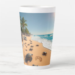 Caneca De Café Latte Concha Dourada Tropical Chic de Praia