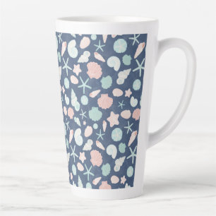 Caneca De Café Latte Conchas Costeiras Praia & Design Oceânico