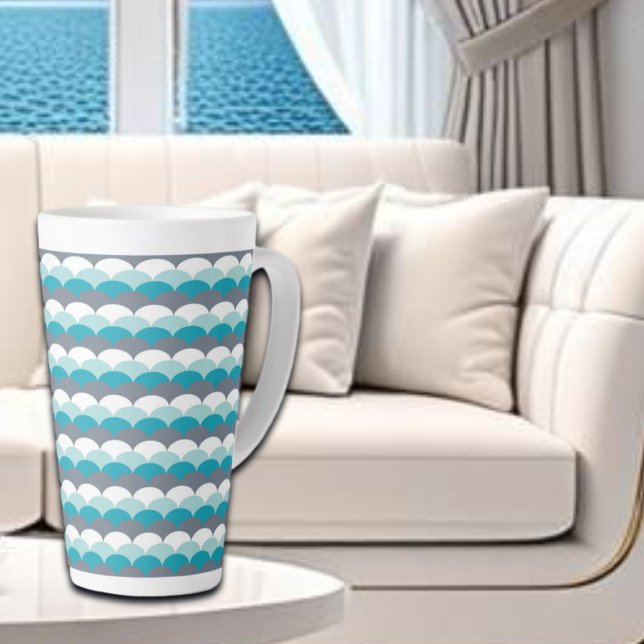 Caneca De Café Latte Conchas de Padrão Náutico (Criador carregado)