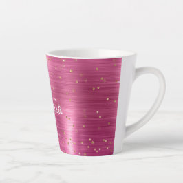 Caneca De Café Latte Confetti Dourado de brilho rosa, personalizado
