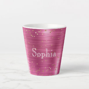 Caneca De Café Latte Confetti Dourado de brilho rosa, personalizado