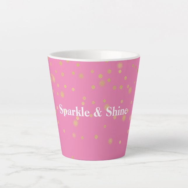 Caneca De Café Latte Confetti Dourado Rosa (Frente)