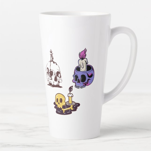 Caneca De Café Latte Conjunto de Ilustrações de Caveiras e Velas (Direita)