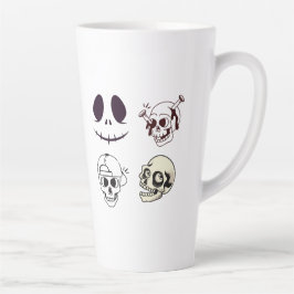 Caneca De Café Latte Conjunto de Quatro Ilustrações Únicas de Caveiras