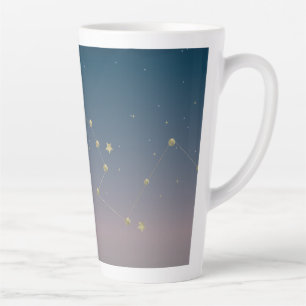 Caneca De Café Latte Constelação Ombré Arte Azul e Dourado