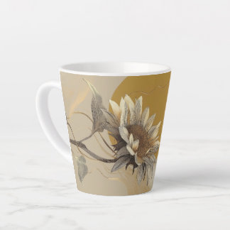 Caneca De Café Latte Contorno de Girassol Minimalista Neutro
