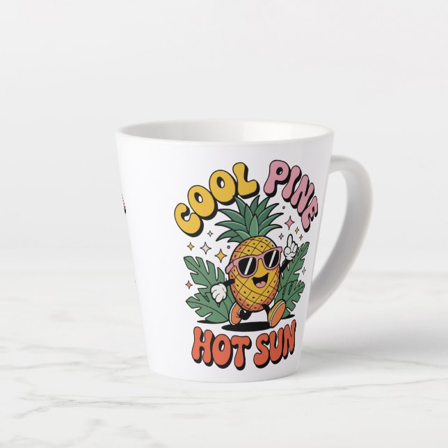 Caneca De Café Latte Cool Pine Hot Sun Retro Pineapple Summer Vibes (Ângulo direito)