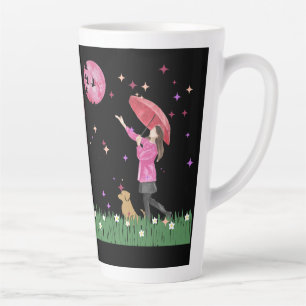Caneca De Café Latte Copo de Café com Água-Marinha e Lua Rosa Mágica &