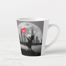 Caneca De Café Latte Copo de Café Lua Cheia Menina com Balão de Coração