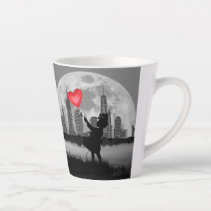 Caneca De Café Latte Copo de Café Lua Cheia Menina com Balão de Coração