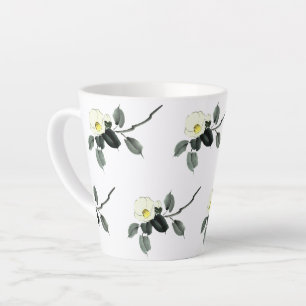 Caneca De Café Latte Cor da água da camellia branca sumi e do japonês