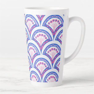 Caneca De Café Latte cor damasco floral azul