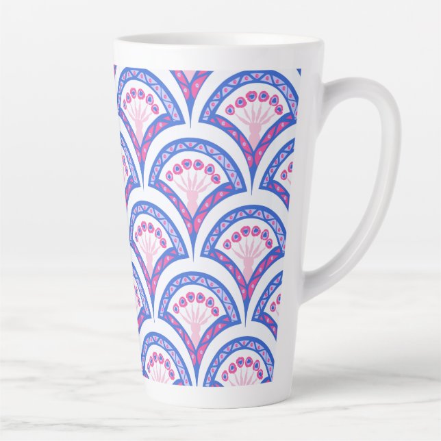 Caneca De Café Latte cor damasco floral azul (Direita)