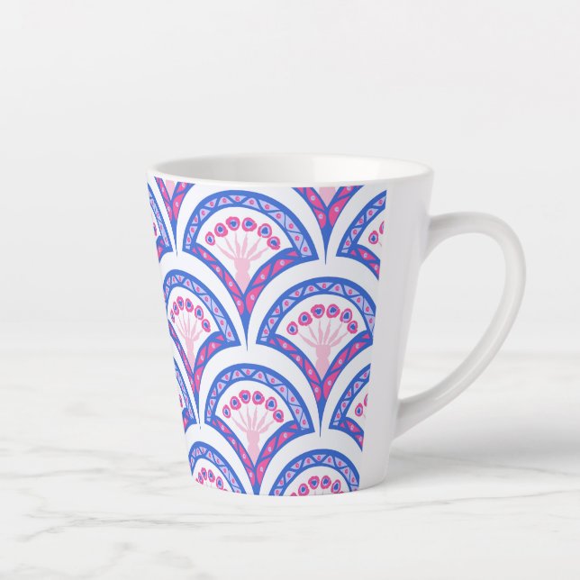 Caneca De Café Latte cor damasco floral azul (Direita)