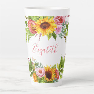 Caneca De Café Latte Cor de água Câmbio Flor Floral Cor de Sol Nome R