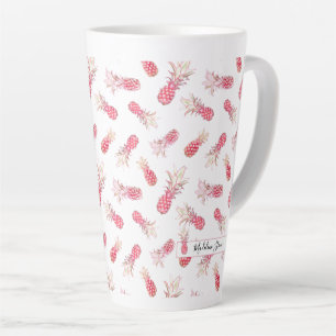 Caneca De Café Latte Cor de água dos abacaxis rosa lindos e exóticos