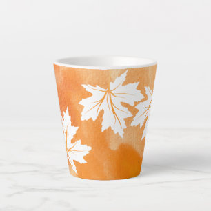 Caneca De Café Latte Cor de água laranja moderna e folhas de mapeament