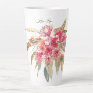 Caneca De Café Latte Cor de Água Rosa Floral Personalizada