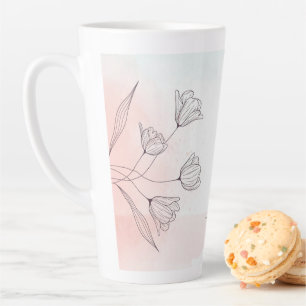 Caneca De Café Latte Cor de Água Rosa Romântica Floral