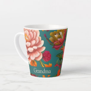 Caneca De Café Latte Cor de laranja verde-rosa e vermelhidão floral imp