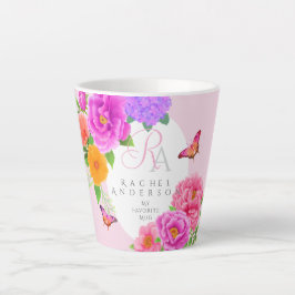 Caneca De Café Latte Cor-de-rosa do Jardim dos Monogramas Românticos