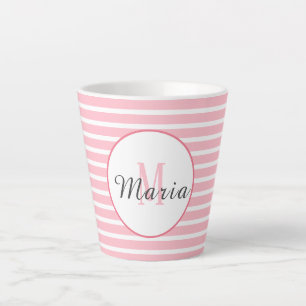 Caneca De Café Latte Cor-de-rosa-Rosa pálido com barra branca