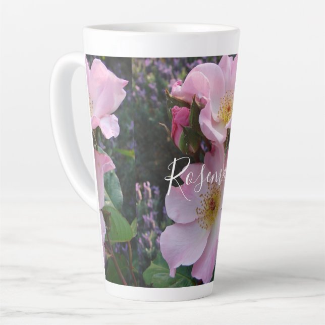 Caneca De Café Latte Cor-de-rosa-rosa Rosa floral Flor Foto Rosa-Blush (Ângulo esquerdo)