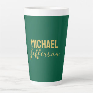 Caneca De Café Latte Cor elegante moderno minimalista nome verde dourad