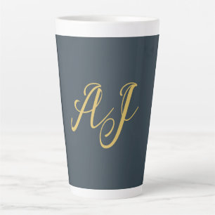 Caneca De Café Latte Cor Monograma Cor Dourada Carvão Inicial Profissio