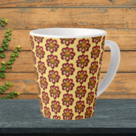 Caneca De Café Latte Cor Vermelha Dahlia Padrão Floral em Amarelo