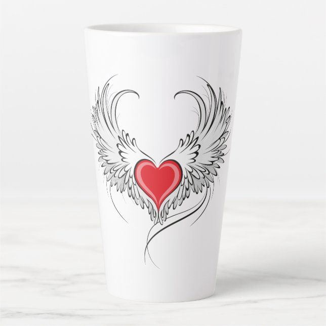 Caneca De Café Latte Coração Anjo Vermelho com asas (Frente)
