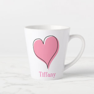 Caneca De Café Latte Coração Cor-de-Rosa
