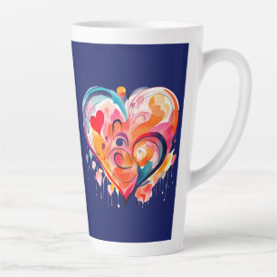 Caneca De Café Latte Coração de Aquarela