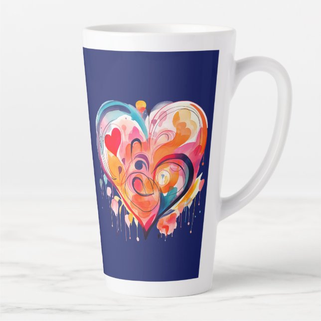 Caneca De Café Latte Coração de Aquarela (Direita)