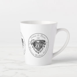 Caneca De Café Latte Coração de Cor de Prata do Aniversário Personaliza