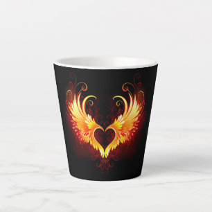 Caneca De Café Latte Coração de Fogo Angelical com Asas