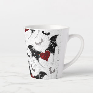 Caneca De Café Latte Coração de Halloween com asas de morcego pretas