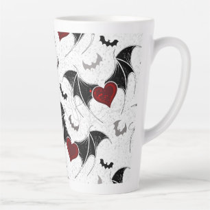 Caneca De Café Latte Coração de Halloween com asas de morcego pretas