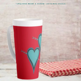 Caneca De Café Latte Coração e Seta Turquesa