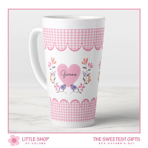 Caneca De Café Latte Coração Floral Rosa Personalizado Dia das Mães