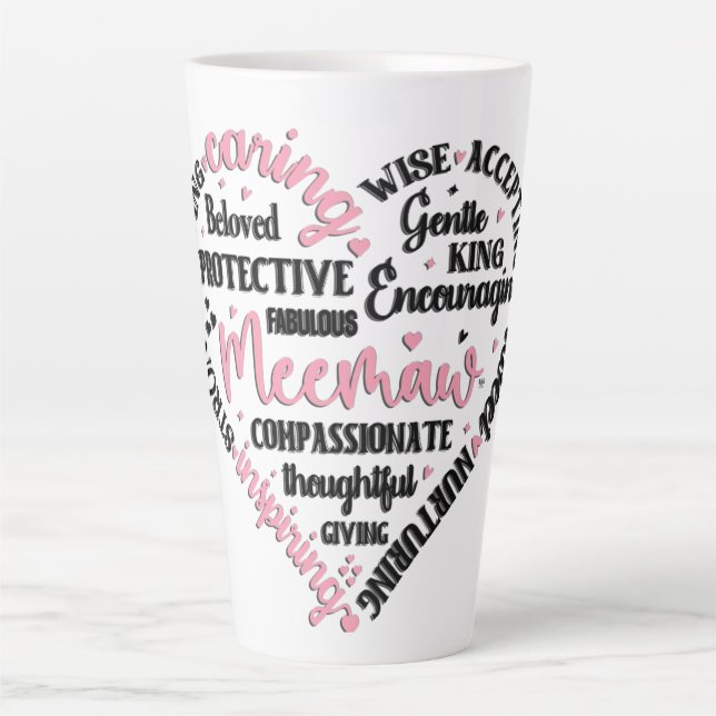 Caneca De Café Latte Coração Fofo Meemaw (Frente)