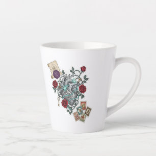 Caneca De Café Latte Coração Mecânico com Rosas – Arte Surrealista Vint