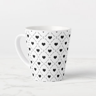 Caneca De Café Latte Coração Preto Grade Geométrica Minimalista Coquete