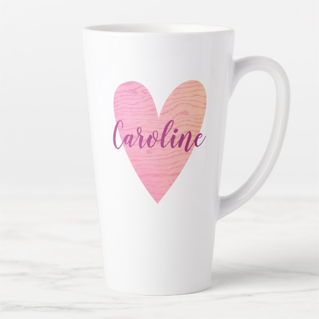 Caneca De Café Latte Coração Rosa Dia de os namorados Personalizado (Direita)