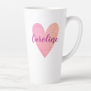 Caneca De Café Latte Coração Rosa-Rosa Personalizado