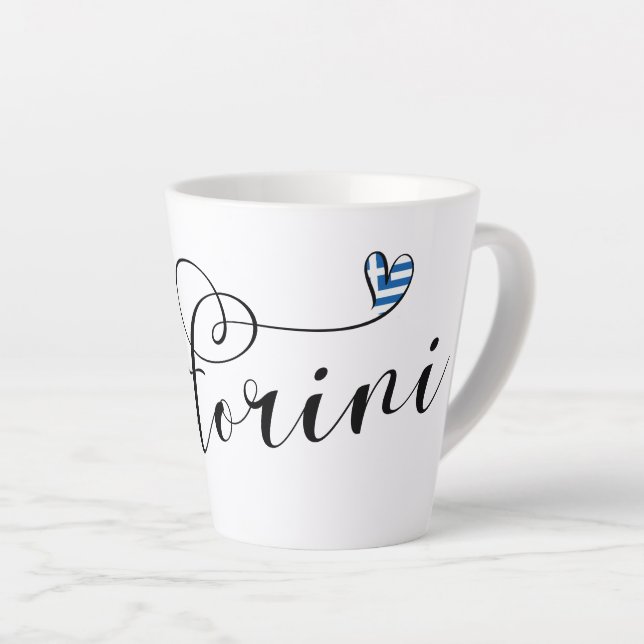 Caneca De Café Latte Coração Santorini Na Bandeira, Grécia, Thira (Ângulo direito)