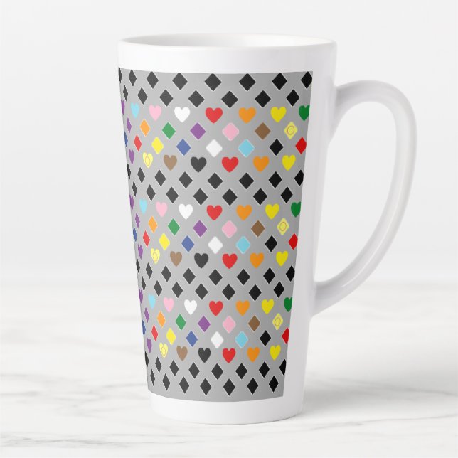 Caneca De Café Latte Corações Arco-Íris (Direita)